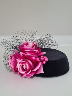 Black pillbox headpiece #0090 "Bia"