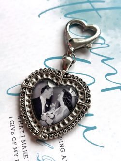 Vintage Style Heart Memorial Wedding Bouquet Charm with Photo