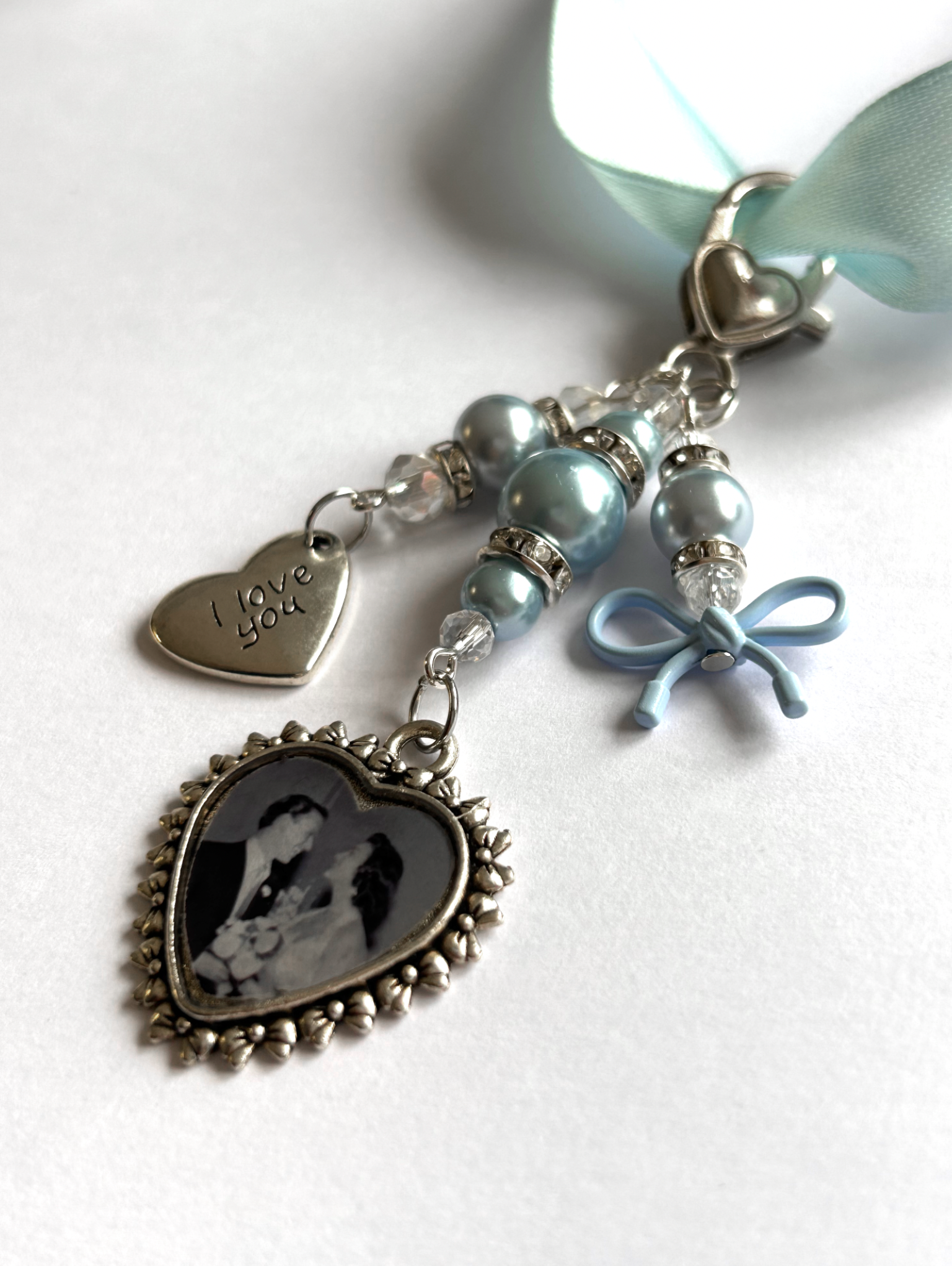 Lovely Blue Bow Memorial Bouquet Charm - Image 2