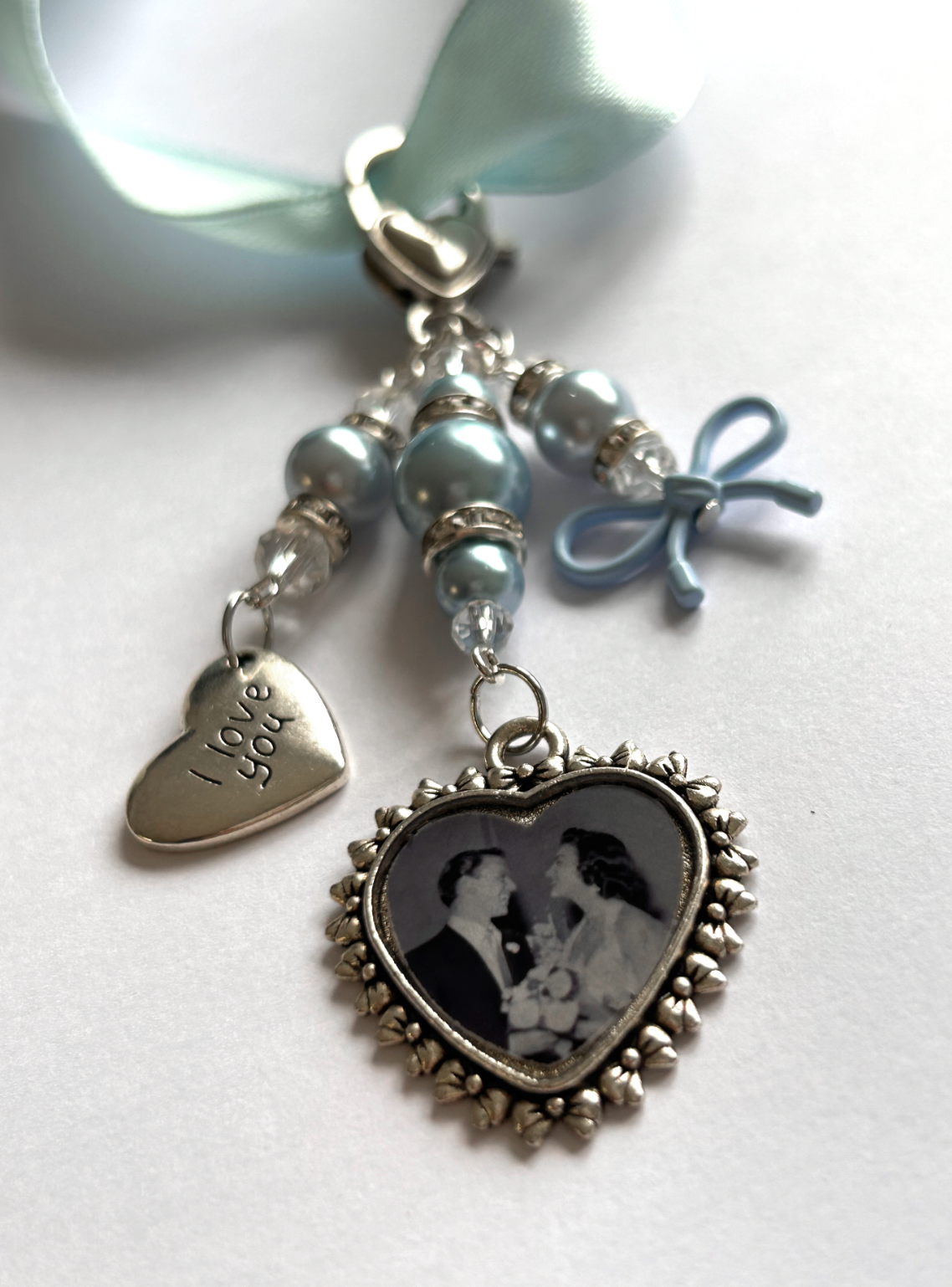 Lovely Blue Bow Memorial Bouquet Charm - Image 3